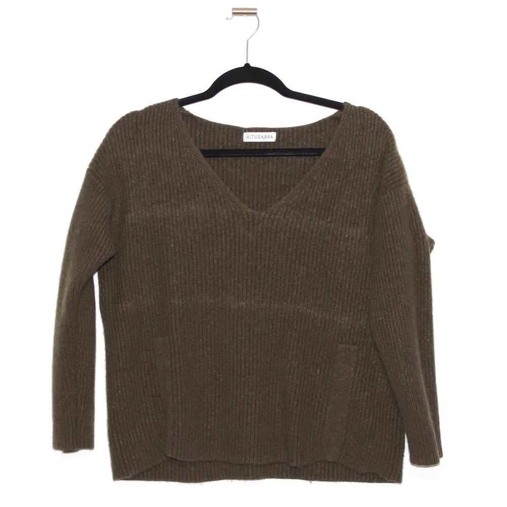 Altuzarra 100% Cashmere Green V-Neck Knit Sweater Size Large